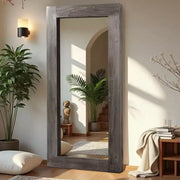 Espejo de cuerpo entero rectangular de madera maciza en ángulo recto, 71x31 pulgadas, usado, color marrón (sin soporte)