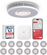 Detector de humo inteligente Wi-Fi X-Sense con salida de voz y 17 ubicaciones, alarma de incendio, detector de humo interconectado, 33 mm, detector de incendios con estación base SBS50, XS0B-MR121, 12 unidades