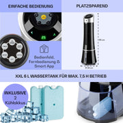 Klarstein 4 en 1: Enfriador de aire inteligente, ventilador, humidificador e ionizador I Depósito de agua de 6 L, oscilación, 30 W, 210 m³/h, temporizador I Aire acondicionado sin tubo de escape, aire acondicionado portátil, negro-oro rosa