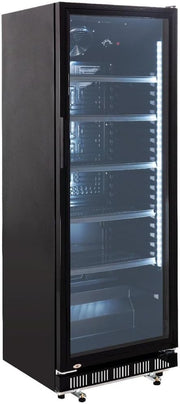 GastroHero Refrigerador de bebidas GK-360BB 360 L, nevera para botellas con puerta de cristal y LED, con cerradura, refrigerador de cerveza, nevera para hostelería