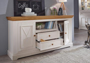 Aparador Woodroom Oslo de madera de pino maciza blanca (ancho x alto x fondo: 169x88x42 cm), cómoda, aparador
