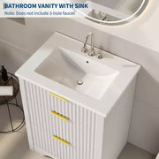 Conjunto de tocador de baño moderno estriado con lavabo de cerámica integrado, mueble de baño independiente con 3 cajones para baño contemporáneo