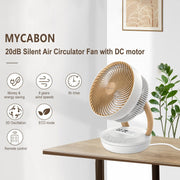 Ventilador MYCARBON muy silencioso, motor DC 20dB, caudal de aire 1850m³/h, 8 velocidades, modo ECO, ventilador de mesa, circulador de aire 3D para dormitorio de 30m², ventilador turbo, temporizador de 8h