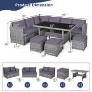 Conjunto de comedor de ratán para patio de 7 piezas Costway, sofá seccional y otomana - Ver detalles