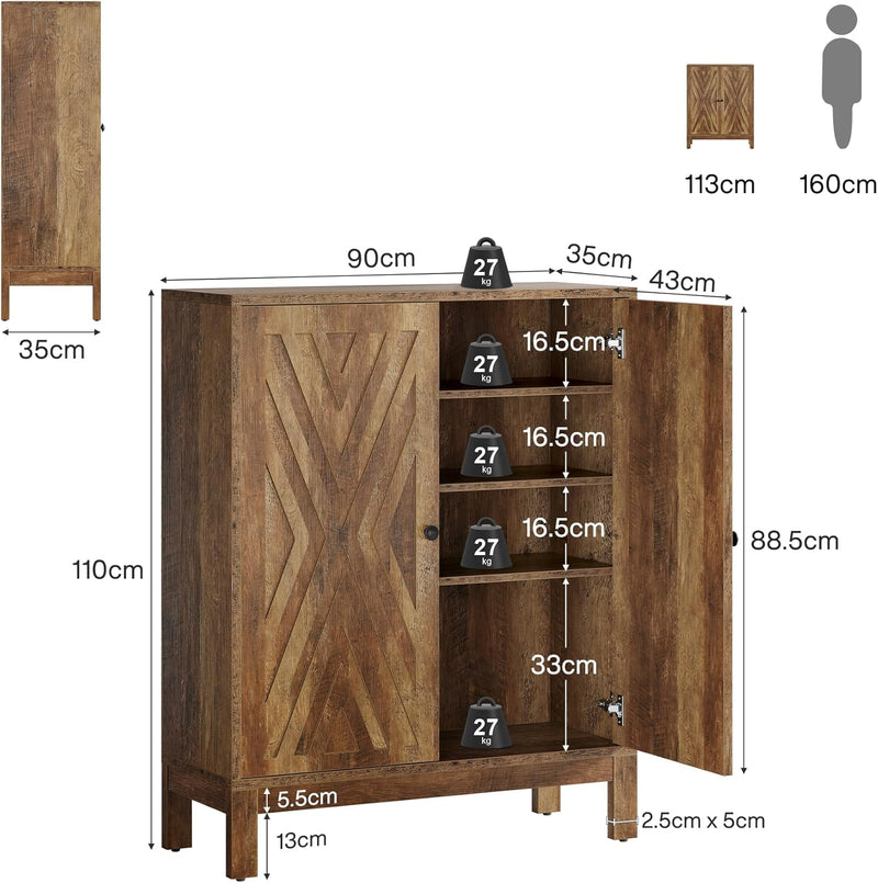Zapatero Tribesigns de 2 puertas, estante para zapatos independiente de 5 niveles con estantes ajustables, altura 110 cm, para entrada, pasillo y sala de estar, zapatero que ahorra espacio, marrón
