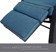 Chaise longue reclinable de patio con posición ajustable, mesa plegable y cojín para jardín, patio, terraza, exteriores – Cojín azul pavo real y mimbre marrón