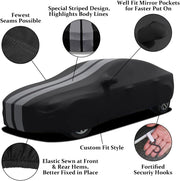 Asasytal Funda de coche para interiores, para sedán/berlina, funda protectora transpirable de terciopelo elástico, para garaje/exposición de coches, 4,9~5,25 m, gris a rayas + negro