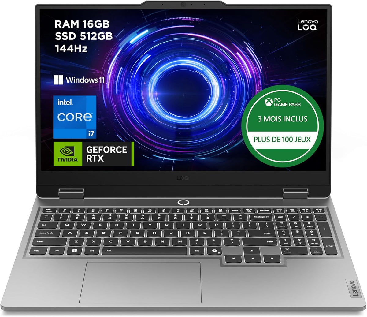 Lenovo LOQ 15IRX10 - Portátil Gaming 15.6'' FHD (Intel Core i7-13650HX, 16GB RAM, 512GB SSD, NVIDIA RTX 5060 8GB, Windows 11) Teclado retroiluminado en blanco AZERTY francés - Gris