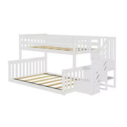 Litera baja de madera Max & Lily, tamaño individual sobre matrimonial, para niños, con escalera
