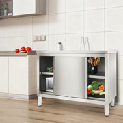 Armario de trabajo con puertas correderas, mesa de trabajo de acero inoxidable, armario de mesa de trabajo para cocina, armario de acero inoxidable independiente, mesa de acero inoxidable para cocina, restaurante, garaje, 120 x 50 x 86 cm