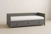 Sofá cama de madera gris con cajones 200cm x 90cm x 80cm