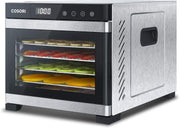 Deshidratador de alimentos COSORI de acero inoxidable, con 50 recetas, incluye 6 bandejas de acero inoxidable, 3 rejillas de secado, 3 láminas para deshidratar, gran superficie de 0,6 m², temporizador de 48 horas, pantalla LED (35°-75°C) y 650 W