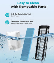 Enfriador de aire por evaporación: enfriador de pantano 3 en 1 con tanque de agua de 3 L, 3 modos y 3 velocidades, control remoto, temporizador de 12 horas, ventilador de torre de enfriamiento portátil sin aspas con oscilación de 50° para habitación