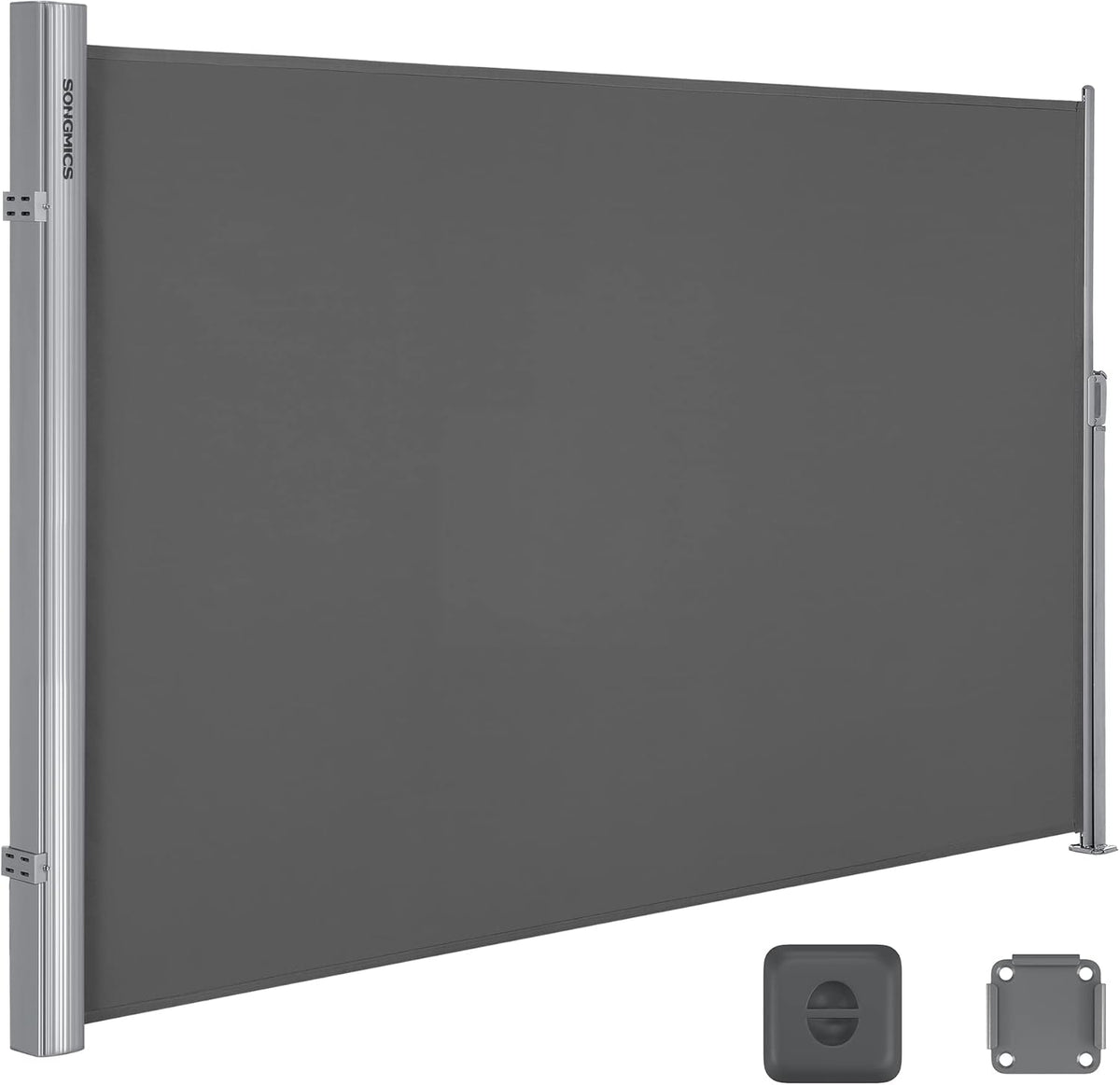 SONGMICS Toldo lateral de aluminio extensible 160 x 350 cm, biombo, protección solar, opaco, para balcón, terraza, jardín, antracita GSA165G