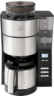 Melitta AromaFresh - Cafetera de filtro - con jarra de cristal - molinillo integrado - función de temporizador - 10 tazas - Negro puro