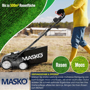 MASKO® Elektro 2in1 Vertikutierer Rasenlüfter 1800W 40cm Arbeitsbreite 55L Fangkorb mit Lüfterwalze Lüfter Moosentferner, 20 Stahlmesser, 5-stufige Arbeitstiefe einstellbar höhenverstellbarer Holm