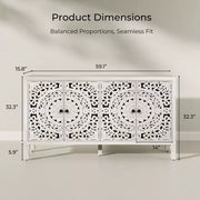 Aparador con almacenamiento, gabinete de almacenamiento con acabado desgastado, 4 puertas talladas y estante ajustable, mueble buffet de madera decorativo