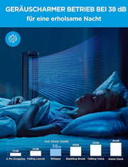 Ventilador de torre 2 en 1 Midea MFP-120i (BL) silencioso 38 dB, purificador de aire con filtro HEPA H13 para 47,6 ㎡, pantalla LED, mando a distancia, oscilación, temporizador de 12 h, compatible con conexión inalámbrica, App, Alexa y Google
