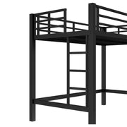 Litera alta de metal, estructura de litera que ahorra espacio con escaleras dobles y barandillas, negra - ModernLuxe