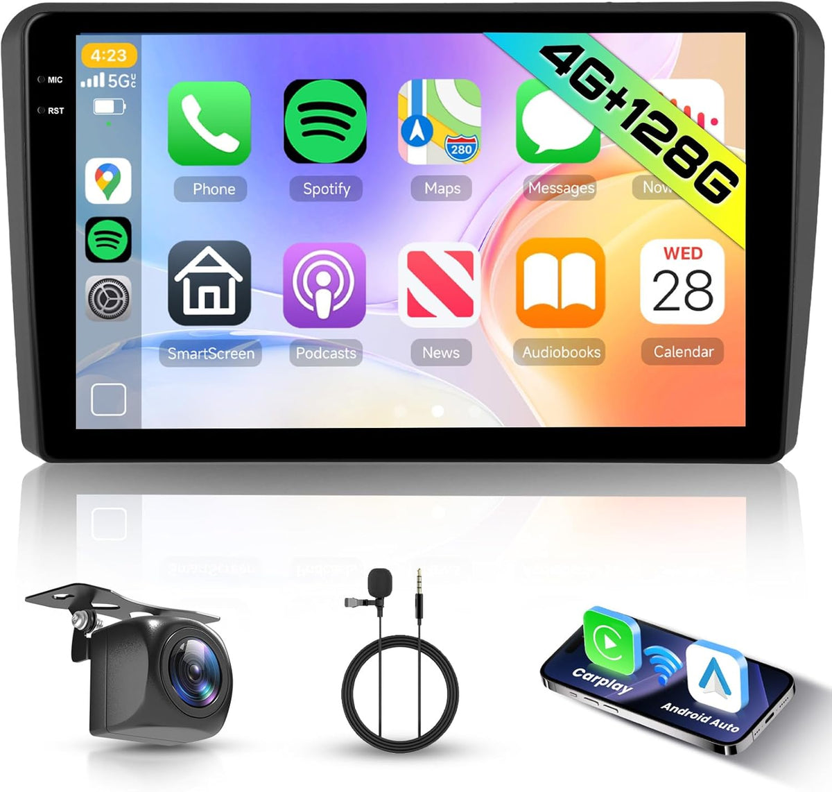 Autorradio Android Hodozzy 4G+128G para Audi A3 2003-2013/S3 8P 2006-2012/RS3 2011-2012 con Carplay inalámbrico y Android Auto, pantalla táctil Incell de 9 pulgadas, radio, GPS, Bluetooth, DSP, WiFi, RDS, cámara