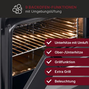 Juego de cocina eléctrica Bomann | Horno empotrable con placa vitrocerámica | Placa de cocina con 4 zonas de cocción | Horno empotrable con 56 l de capacidad | 9 funciones de horno | Placa vitrocerámica con zona para paellera | EHBC 7936 IX
