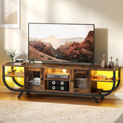 Mueble de TV industrial YITAHOME, soporte de TV de 160 cm para televisores de hasta 65 pulgadas con iluminación LED, mueble de televisión para salón con almacenamiento abierto, marrón vintage