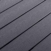 Hermosa mesa de jardín de aluminio, mesa de comedor Non-Wood, muebles de jardín, mesa plata/negro, imitación madera, resistente a la intemperie, 150x90x74cm