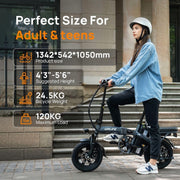 Bicicleta eléctrica plegable URLIFE de 14", batería extraíble de 48V 7.5Ah para un largo alcance de hasta 60 km, motor de 250W, 3 modos de conducción, altura del asiento ajustable, bicicleta eléctrica plegable (pedelec) para hombres y mujeres