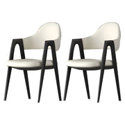 Silla de comedor con reposabrazos de cuero moderna curvada de respaldo abierto