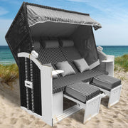 BRAST® Cesta de playa Usedom XXL de 3 plazas para 2-3 personas | 165 cm de ancho | 5 diseños | incluye funda impermeable | respaldo ajustable, cojines para los pies | antracita/gris - a rayas