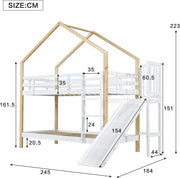 Litera Ball & Cast (90x200cm) con barandilla alta, estructura de madera con tobogán + escalera, estable y silenciosa, blanco + natural