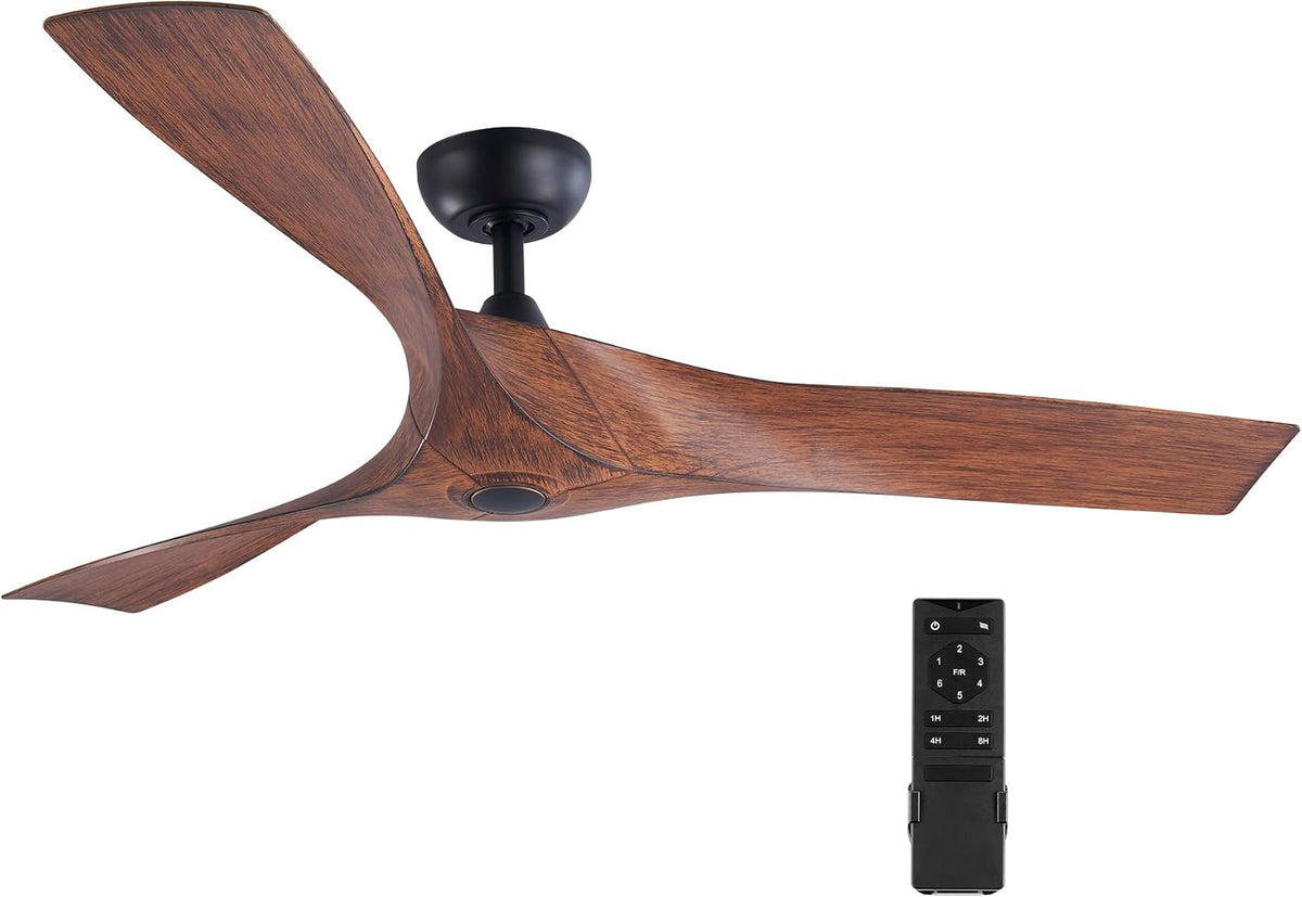 VONLUCE Ventilador de Techo Ø132CM 52 Pulgadas 3 Aspas sin Luz con Mando a Distancia Motor DC Silencioso Reversible 6 Velocidades para Dormitorio Patios Salón Granja, Nogal