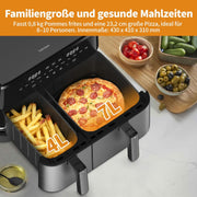 Freidora de aire de 11L, 2 compartimentos, freidora sin aceite 10 en 1 con pantalla táctil digital, ajustable de 30°C a 200°C, 90% menos de grasa, fácil limpieza