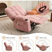 Sillón reclinable extragrande para adultos, sofá mecedor giratorio manual, bolsillos laterales y portavasos para personas altas y grandes, sala de estar