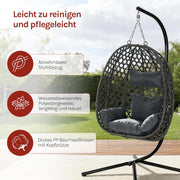 Silla colgante WOLTU con soporte, carga hasta 150 kg, silla colgante de ratán PE, con cojín de asiento y reposacabezas, para interior y exterior, gris