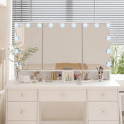 Tocador de maquillaje LED de lujo con 9 cajones, elegante estación de maquillaje