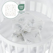 Cuna ovalada evolutiva Waldin, set completo 7 en 1, cuna de barrotes, cama infantil con colchón, cambiador, cuna colecho, madera blanca