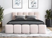 Cama tapizada A&J MöbelLand 140x200 con arcón y somier – Sonic, cama con colchón y almacenamiento en beige