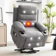 Sillón reclinable elevador eléctrico, reclinables eléctricos para ancianos con calor y masaje, asistencia para levantarse con portavasos, bolsillo lateral, para sala de estar