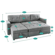 Sofá seccional reversible convertible con cama extraíble, chaise longue con almacenamiento oculto y patas duraderas