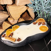 Vela de hormigón con cera de soja, aroma a toffee de vainilla, 3 mechas, 30 cm, naranja y canela