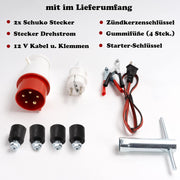 Generador eléctrico de gasolina | Generador de energía con accesorios | Generador de emergencia silencioso | 5 tomas de corriente 3x 230V / 1x 400V / 1x 12V | 6,5 HP (generador eléctrico con arranque manual)