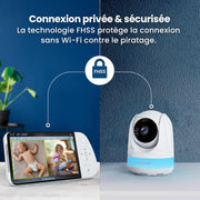 Babysense - Vigilabebés Full HD con pantalla dividida - Con 2 cámaras - Luz nocturna de 6 colores - Máquina de ruido y luz - Batería de 20 horas - Conexión segura sin WiFi