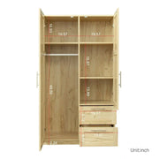 Armario de madera blanca con puertas, cajones y barra para colgar