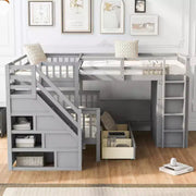 Litera en forma de L Whisen Modern Design, cama individual sobre matrimonial, con 3 cajones, escritorio portátil y armario