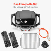 ProfiCook Gasgrill mit 2 Edelstahlbrennern | Tischgrill inkl. Gasdruckminderer & Gasschlauch | Grill mit Stabiler Metallhaube & Temperaturanzeige | Gasgrill klein für Balkon & Camping | PC GG 1261