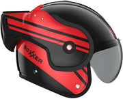 Casco ROOF Boxxer con doble homologación Jet/Integral - Color Sting Negro Rojo - Casco de gama alta en fibra de vidrio - Apertura secuencial con una mano - Oferta directa de fábrica - Garantía de 4 años