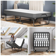 Cama plegable DICTAC 90x200cm para adultos con colchón de espuma viscoelástica de 13cm, estructura metálica plegable con ruedas, capacidad de carga de 200kg