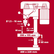 Taladro de columna Einhell TC-BD 630/1 630 W, profundidad de perforación máx. 60 mm, tope de profundidad ajustable, diámetro de broca máx. 16 mm