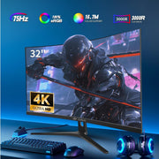 Monitor Gaming CRUA 32 pulgadas 4K, monitor de juegos UHD (3840 x 2160) - VA 1ms GtG 60Hz, Display HDRTM 400, DCI-P3 98%, AMD FreeSync, inclinable, altura ajustable, modo vertical